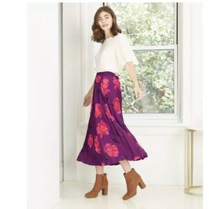 a new day A-Line Purple Floral Pleated Skirt